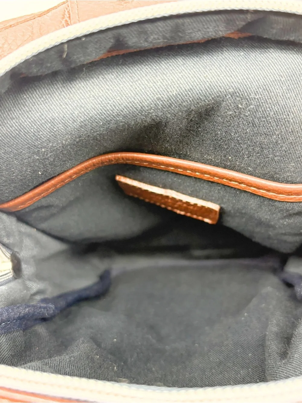 Orobianco Navy Nylon & Brown Leather Crossbody Sling Bag Made in Italy